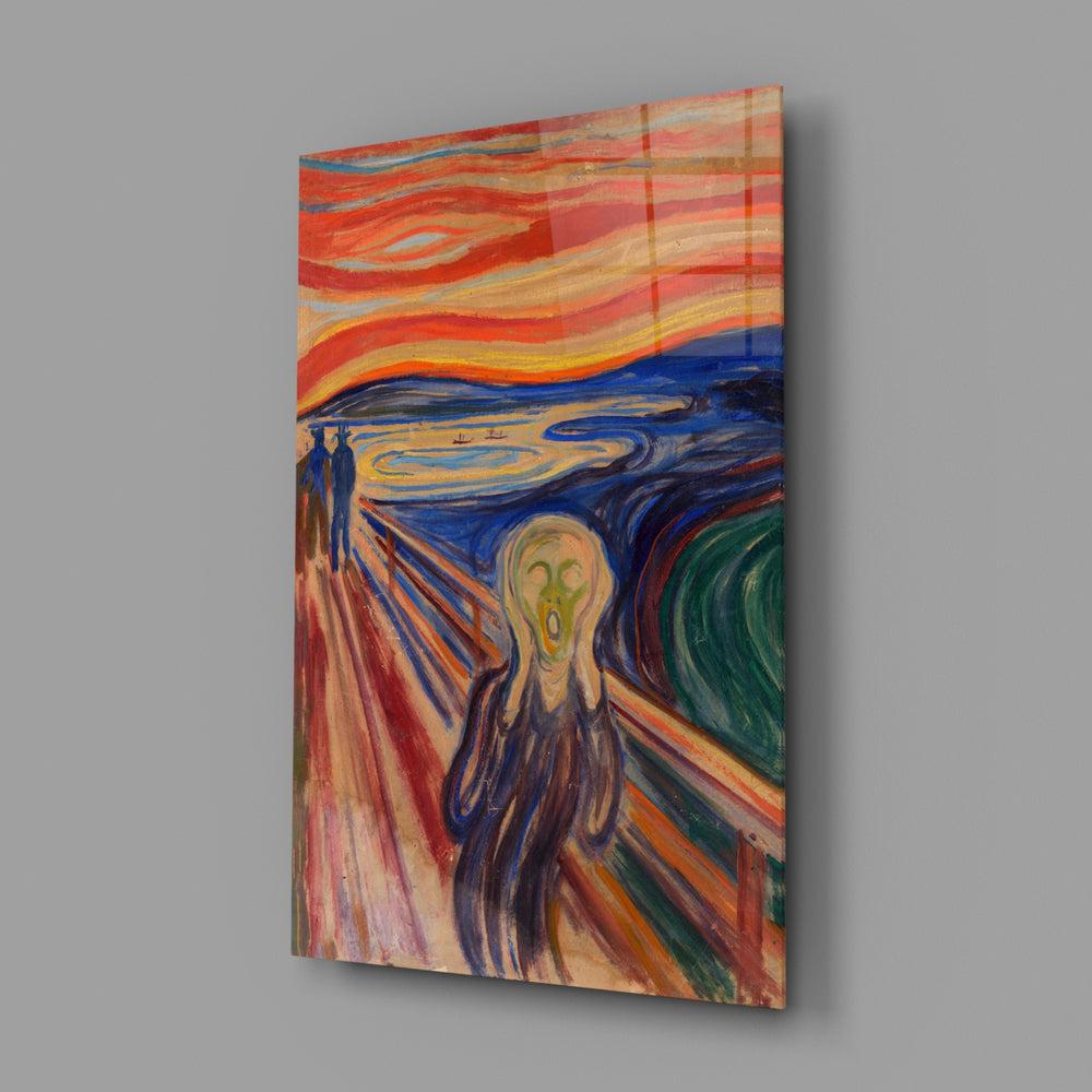 Expressionist panel anchoring a home library wall
