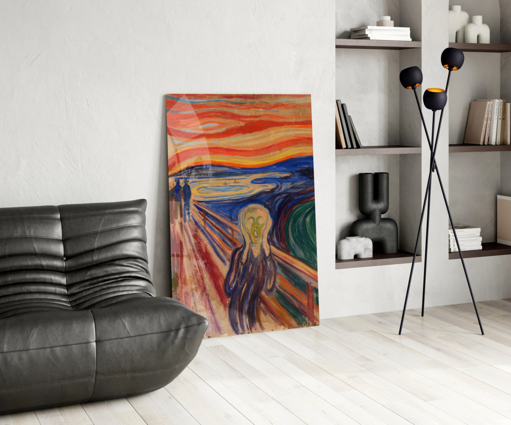 Expressionist glass print bringing art-history edge to a designer office