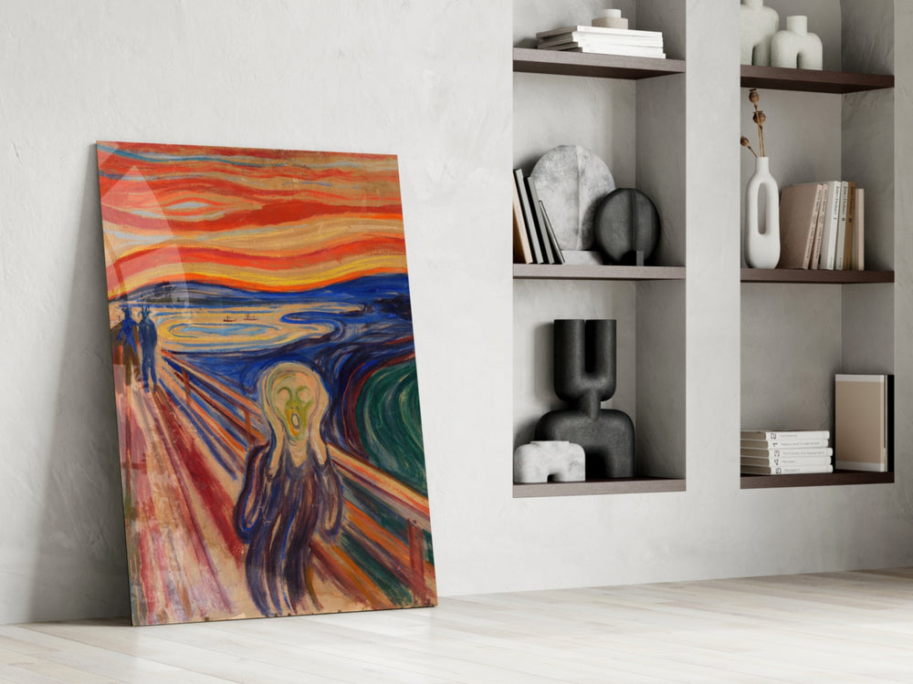 Expressionist panel against a moody dark-painted accent wall