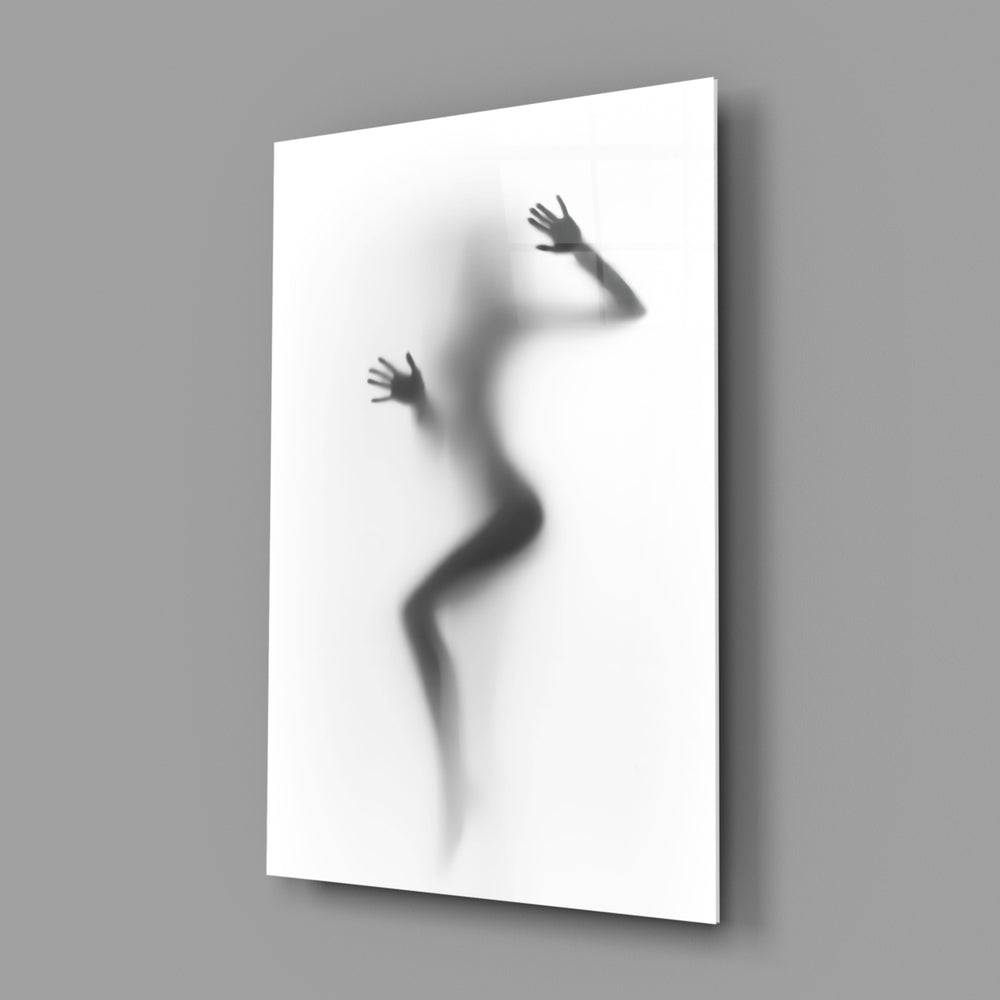 Mood portrait panel anchoring a master bedroom wall