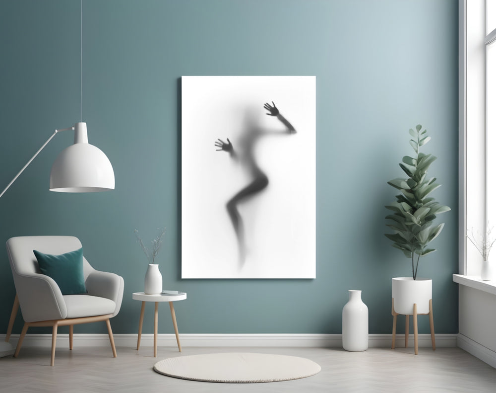 Woman Shadow artwork styled in a designer office interior