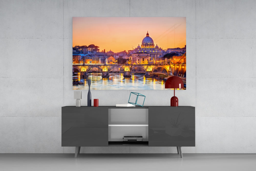 St. Peter's Basilica glass wall art catching light to reveal its painted bridge