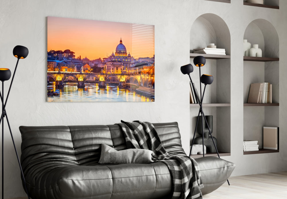 St. Peter's Basilica artwork styled in a master bedroom interior