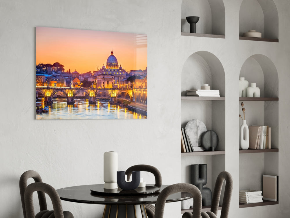 Cityscape glass print bringing Italian edge to a study