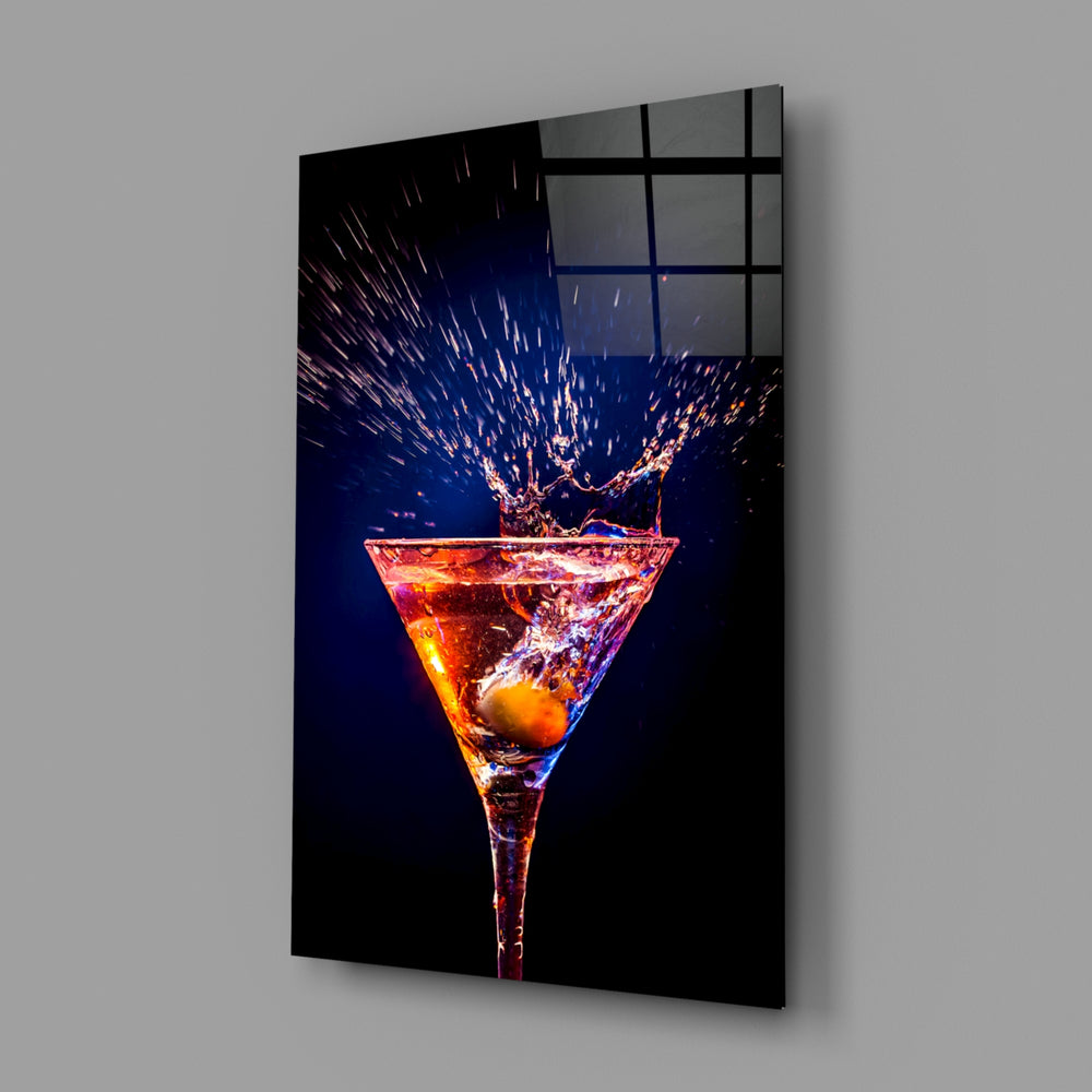 Neon-bar panel anchoring a kitchen island wall