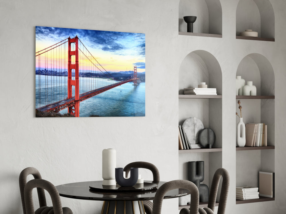 Cityscape glass print bringing San Francisco edge to a study