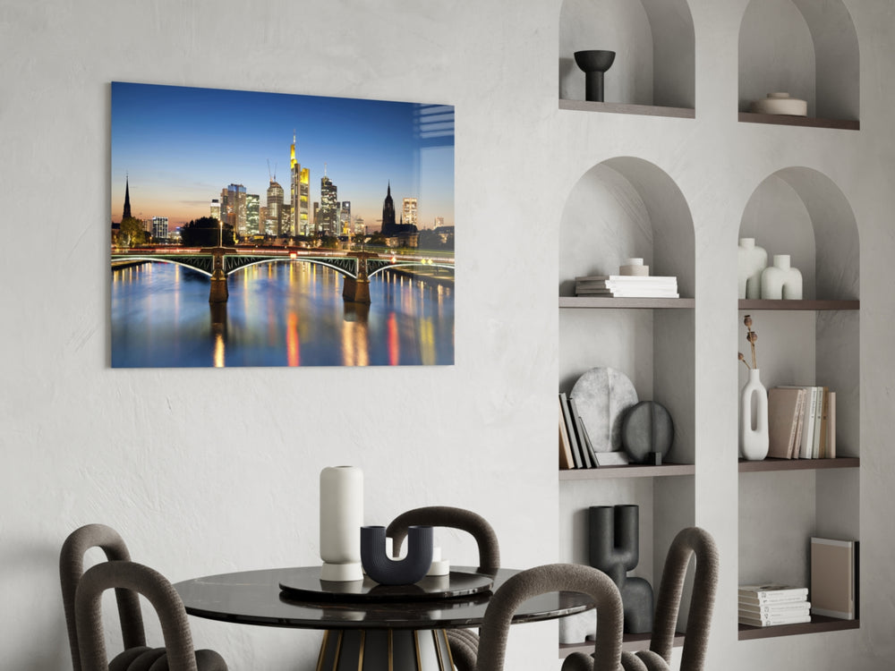Cityscape glass print bringing German edge to a study