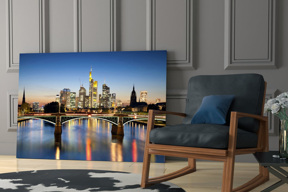 Cityscape yatay panel against a moody dark-painted accent wall