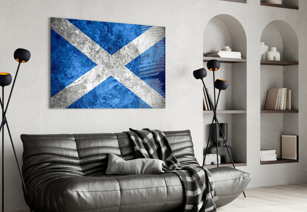 Flag of Scotland artwork styled in a study interior