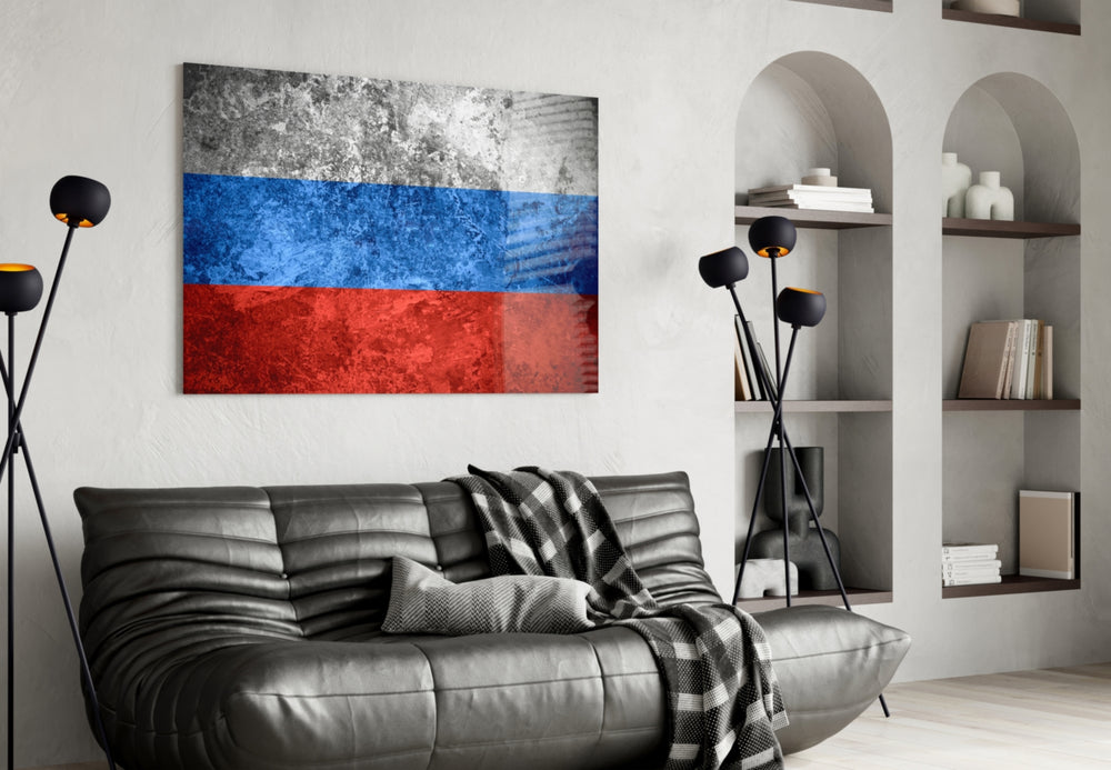 Flag of Russia artwork styled in a study interior