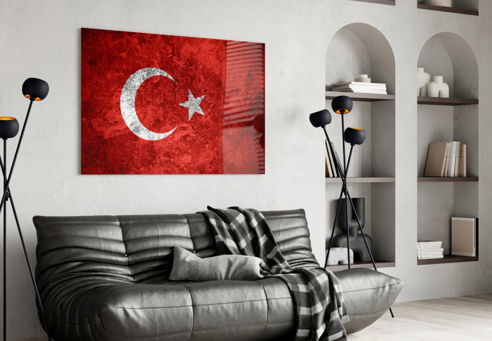 Flag of Türkiye artwork styled in a study interior