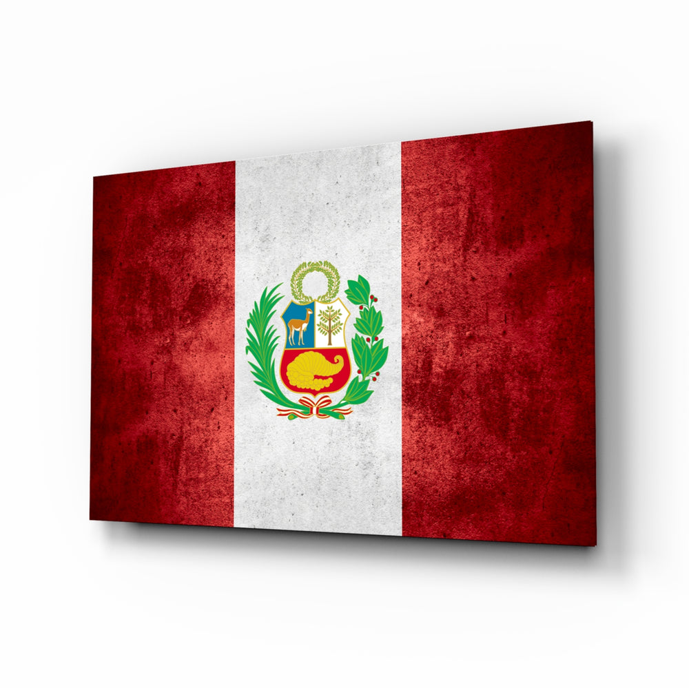 Flag of Peru glass wall art in a modern home office