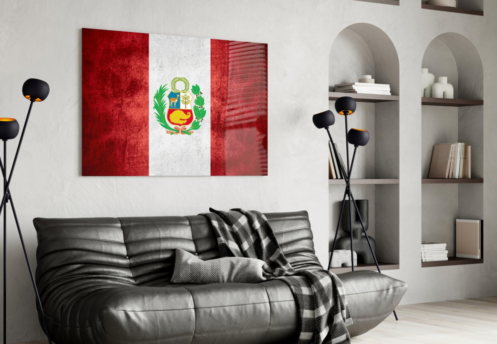 Flag of Peru artwork styled in a study interior