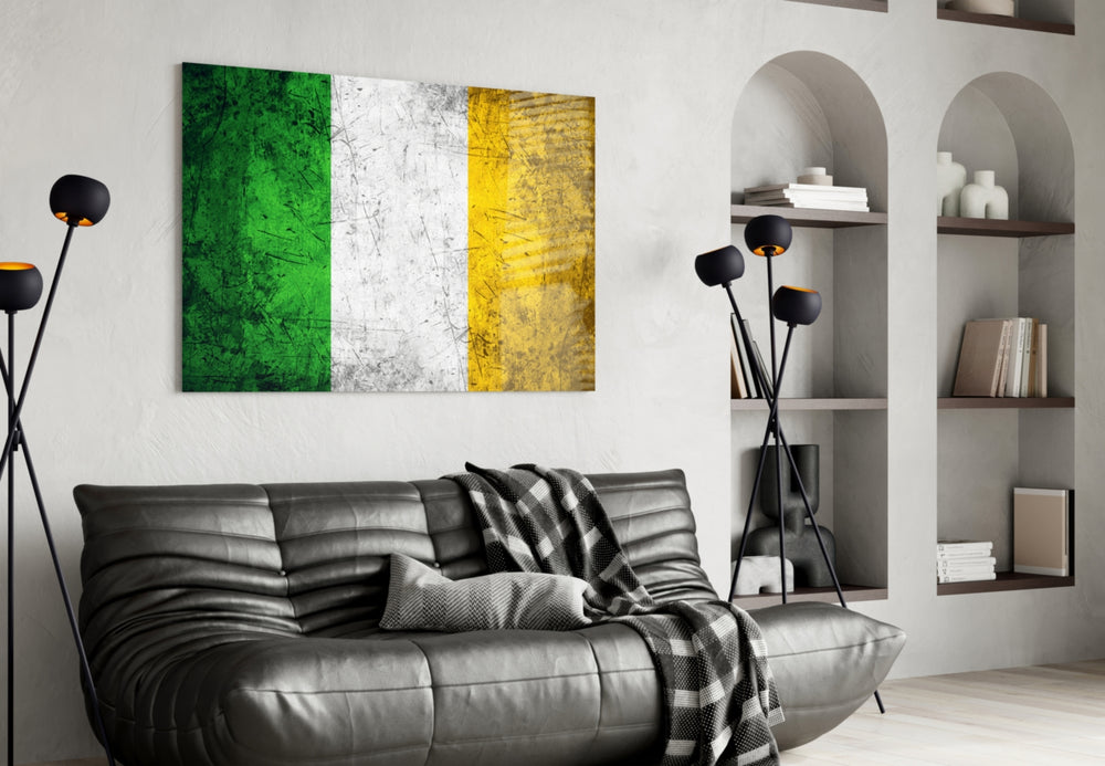 Flag of Ireland artwork styled in a study interior