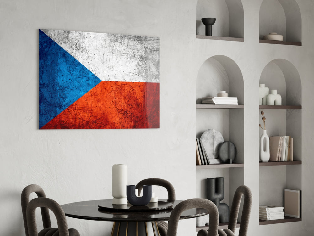 Patriotic glass print bringing Czech edge to a hallway