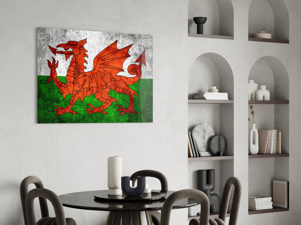 Patriotic glass print bringing Welsh edge to a hallway