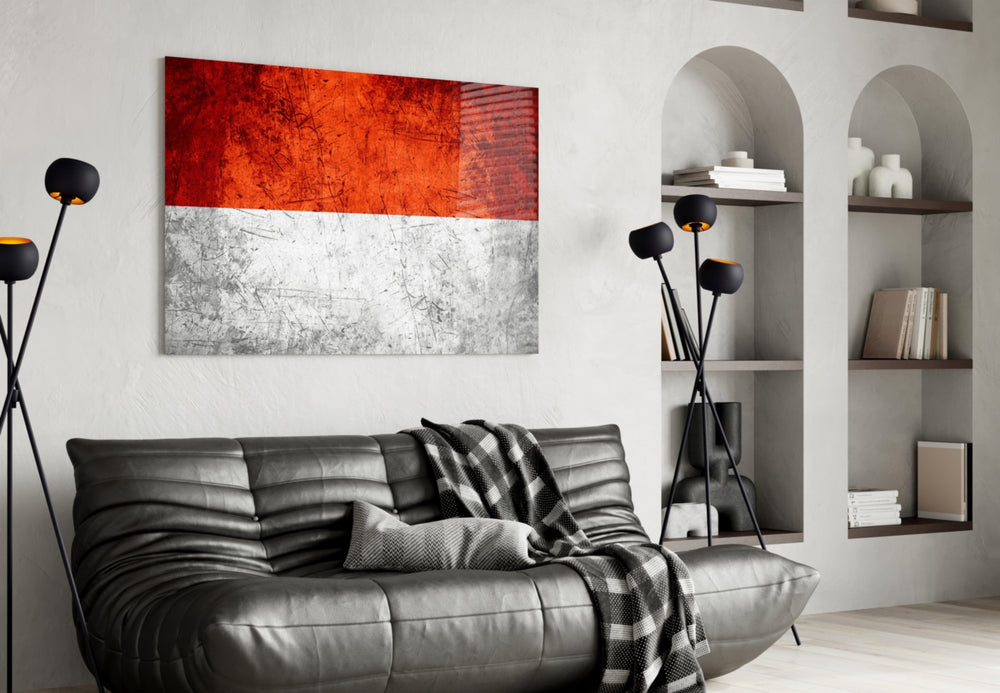 Flag of Indonesia artwork styled in a study interior