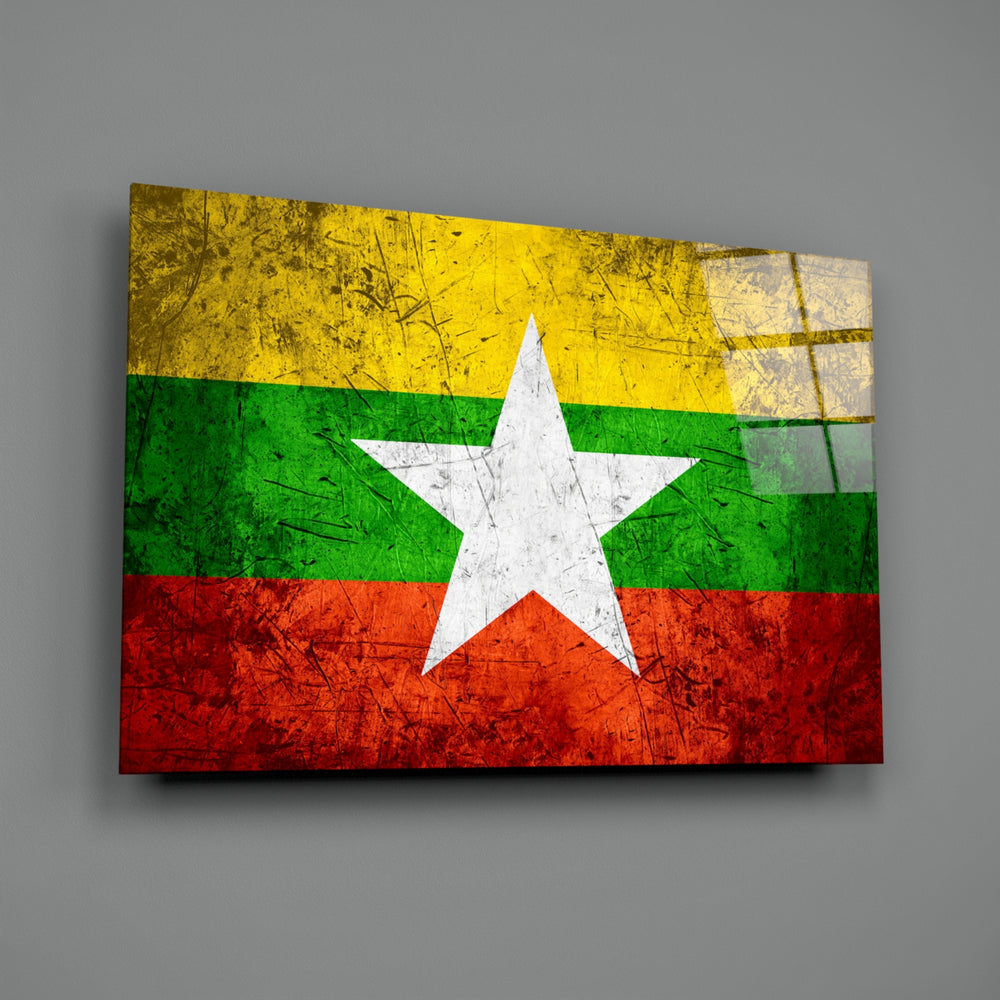 Patriotic panel anchoring a man cave wall