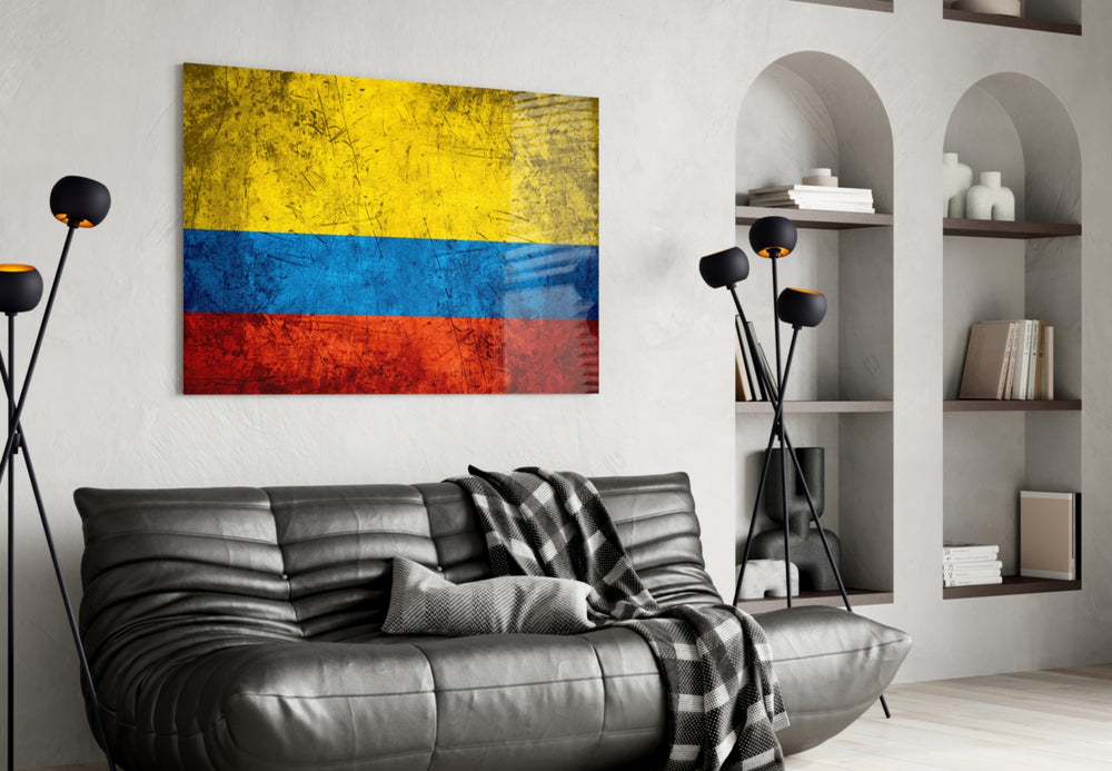 Flag of Colombia artwork styled in a study interior
