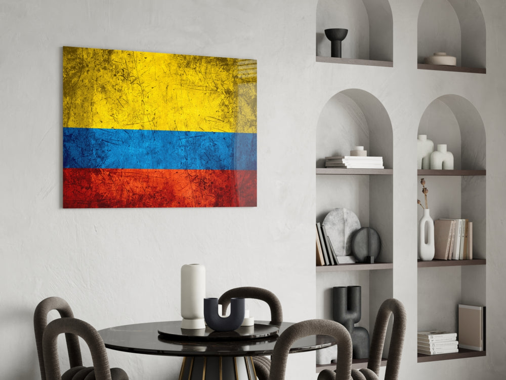 Patriotic glass print bringing Colombian edge to a hallway