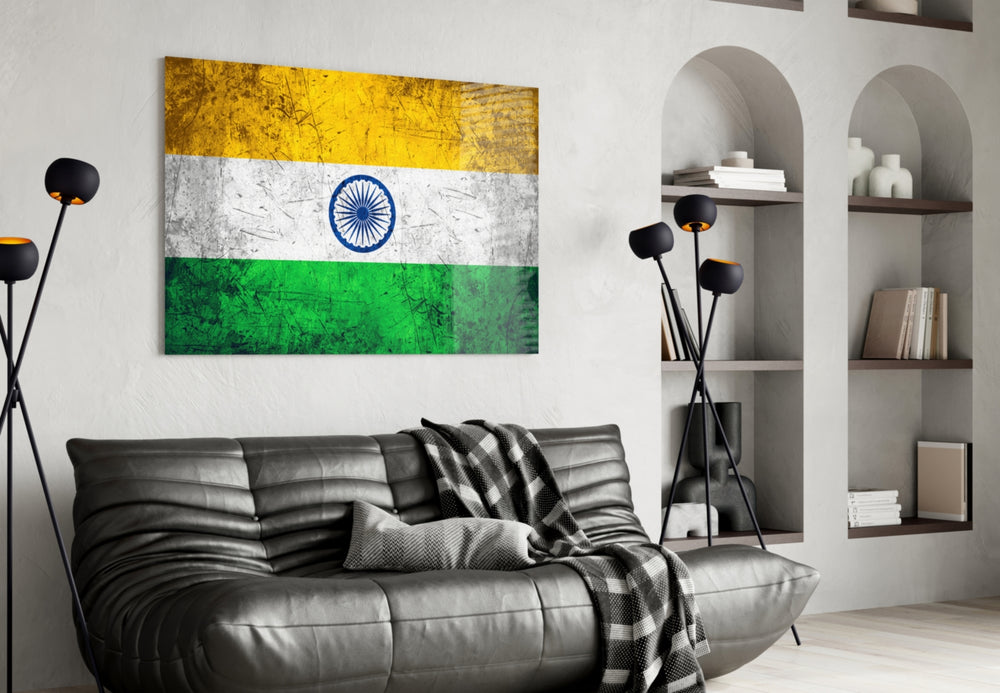 Flag of India artwork styled in a study interior
