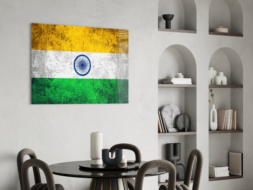 Patriotic glass print bringing Indian edge to a hallway