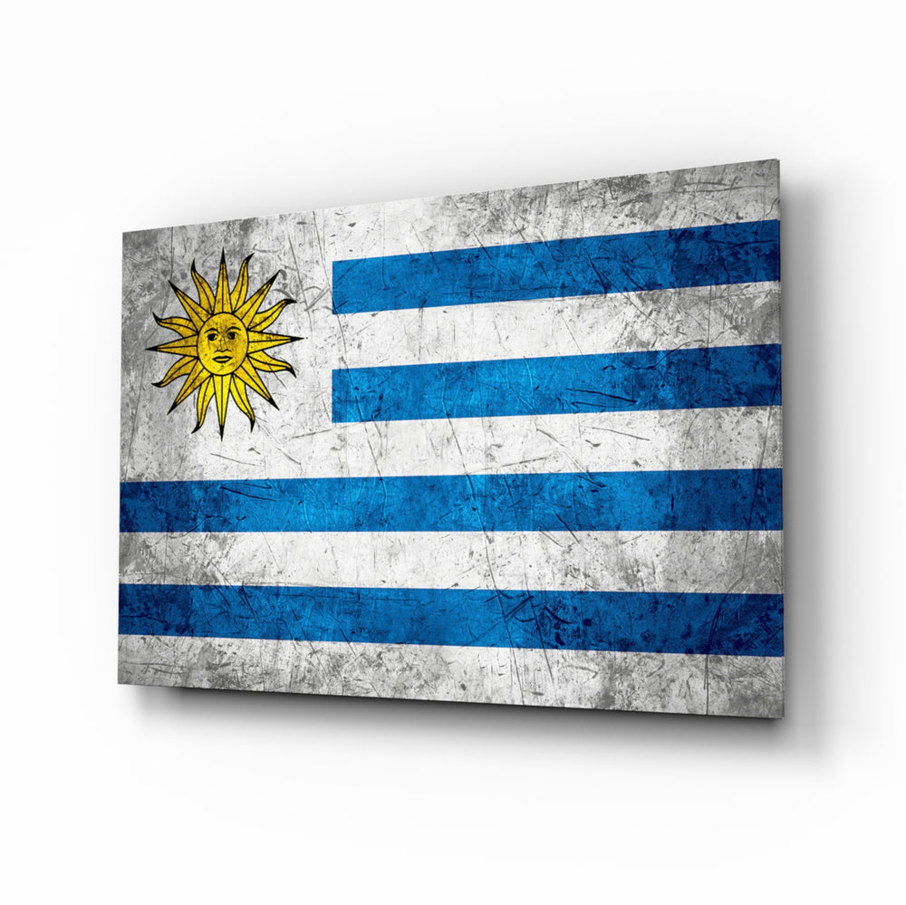 Flag of Uruguay glass wall art in a modern home office