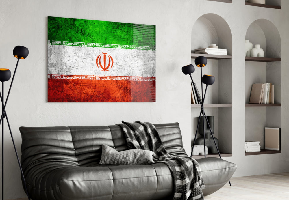 Flag of Iran artwork styled in a study interior