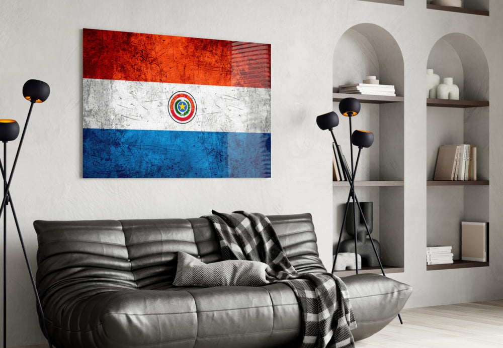 Flag of Paraguay artwork styled in a study interior