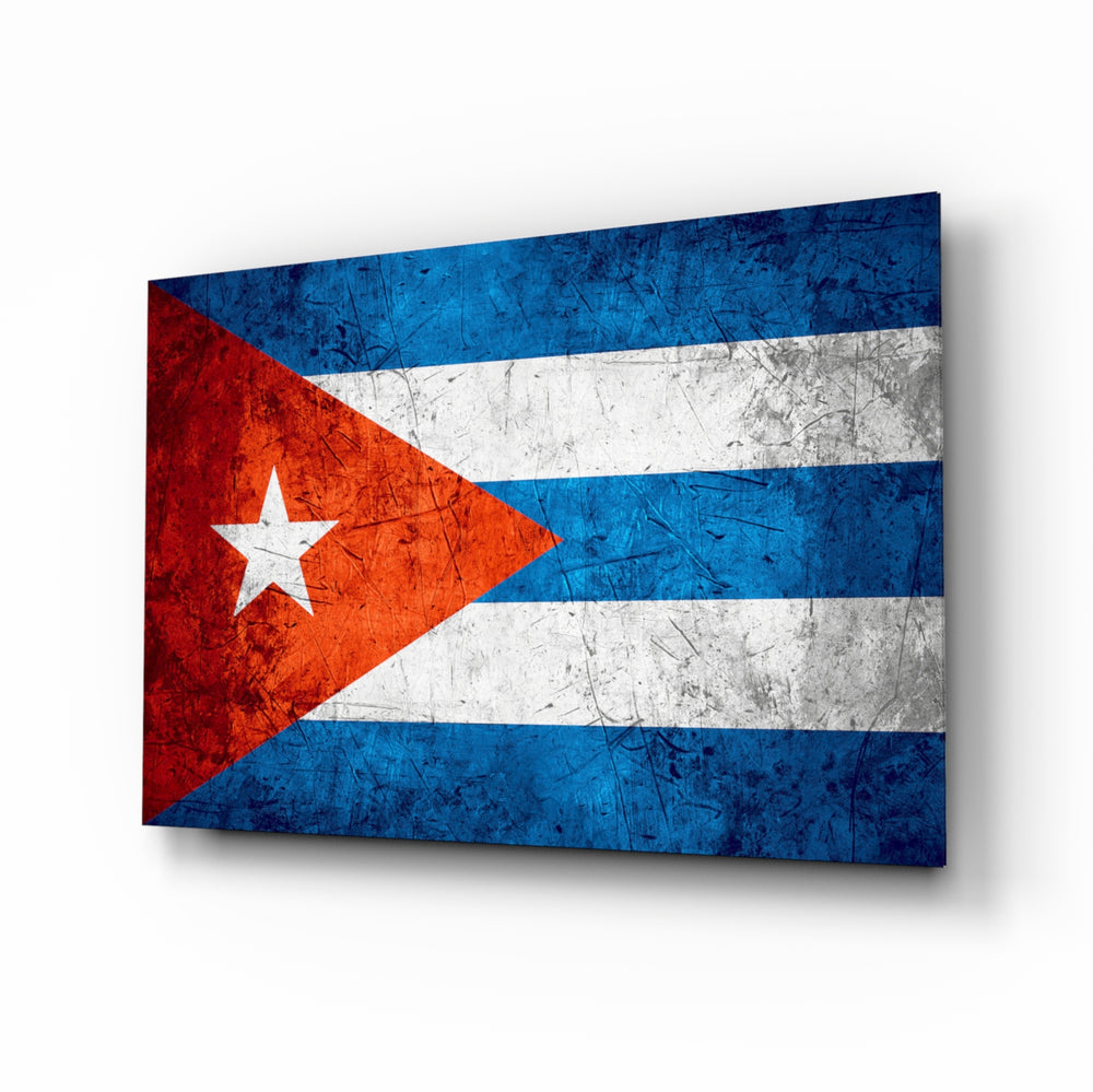 Flag of Cuba glass wall art in a modern home office