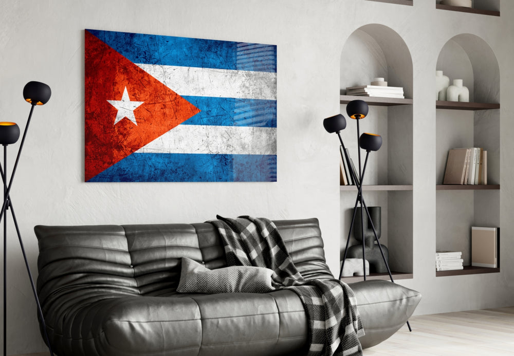 Flag of Cuba artwork styled in a study interior