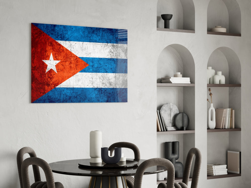 Patriotic glass print bringing Cuban edge to a hallway