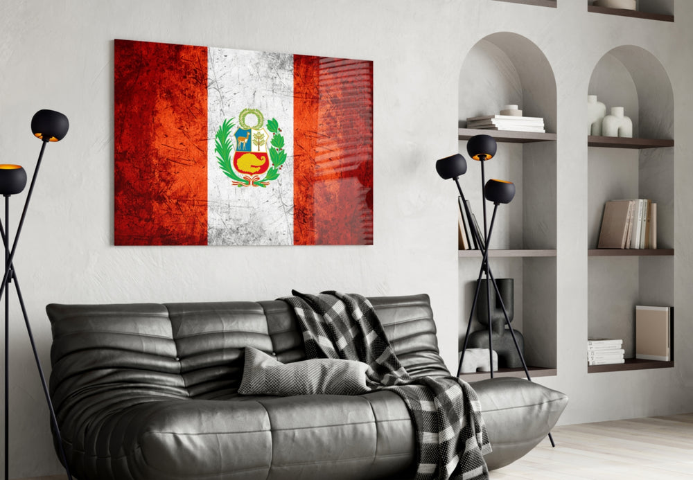 Flag of Peru artwork styled in a study interior