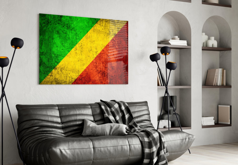 Flag of Republic of the Congo artwork styled in a study interior