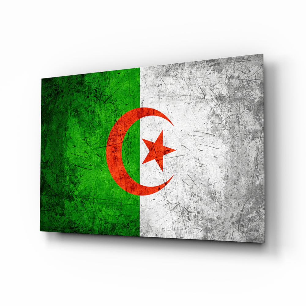 Flag of Algeria glass wall art in a modern home office