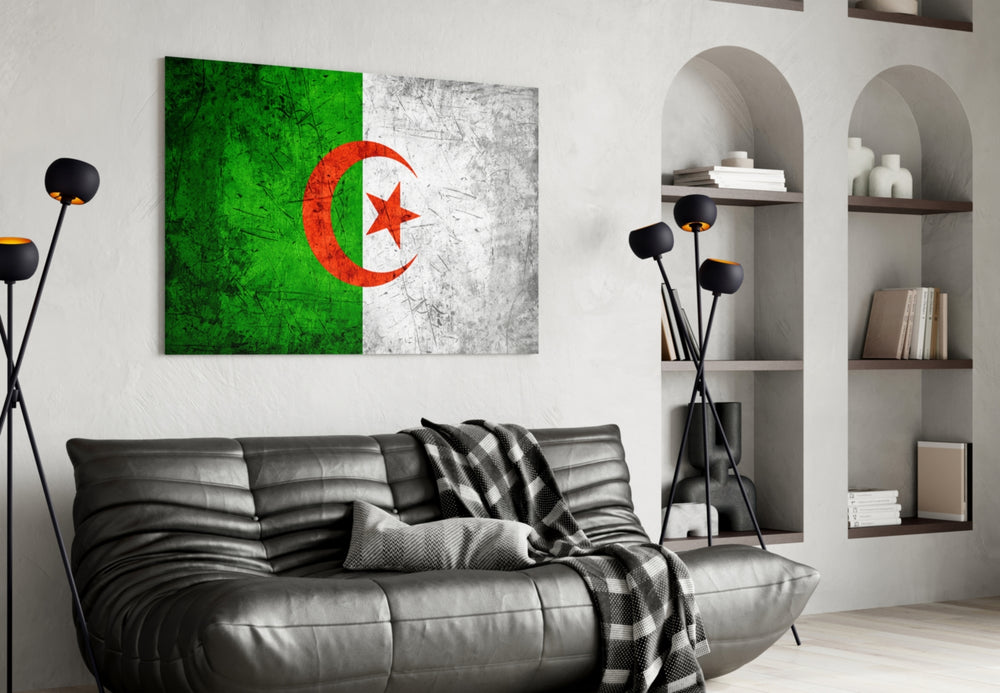 Flag of Algeria artwork styled in a study interior