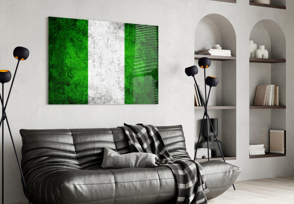 Flag of Nigeria artwork styled in a study interior