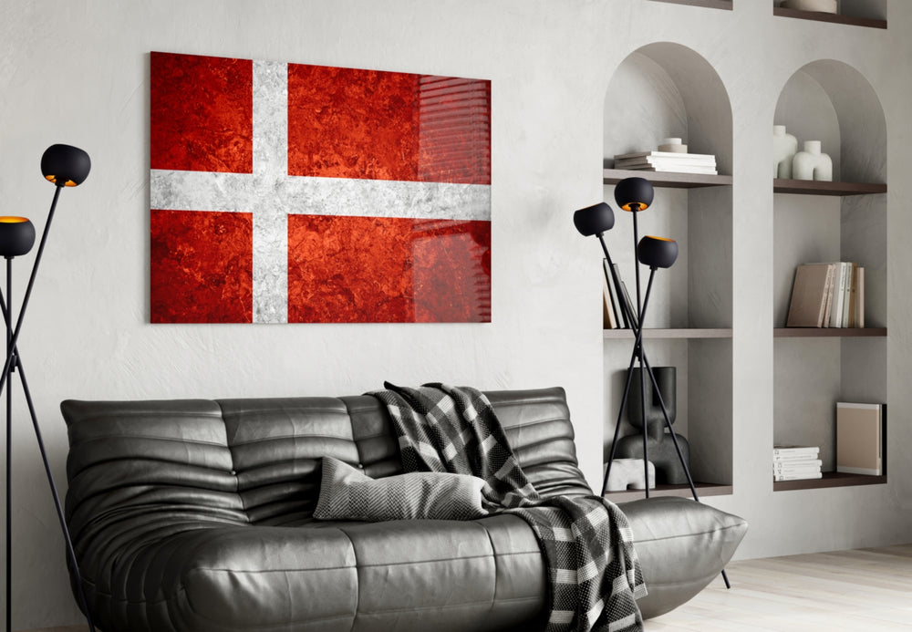 Flag of Denmark artwork styled in a study interior