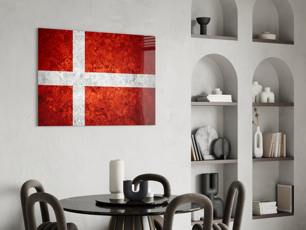Patriotic glass print bringing Danish edge to a hallway