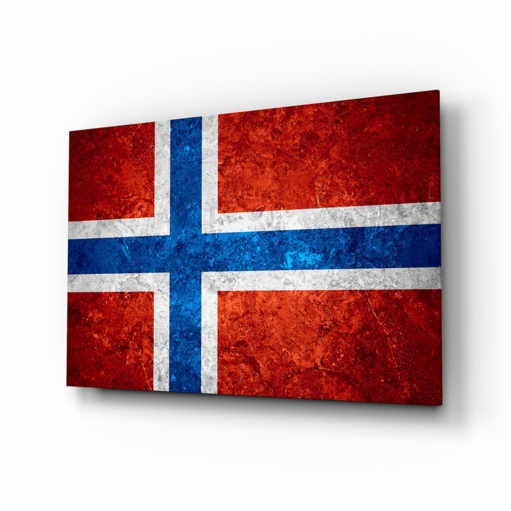 Flag of Norway glass wall art in a modern home office