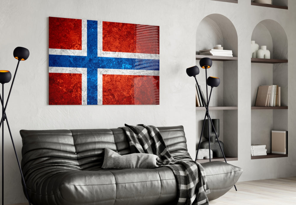 Flag of Norway artwork styled in a study interior
