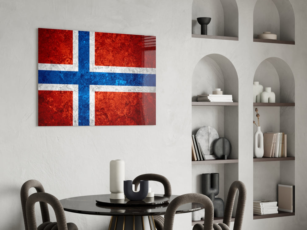 Patriotic glass print bringing Norwegian edge to a hallway