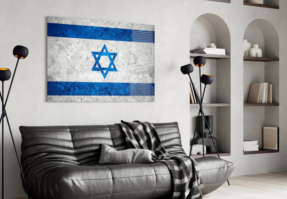 Flag of Israel artwork styled in a study interior