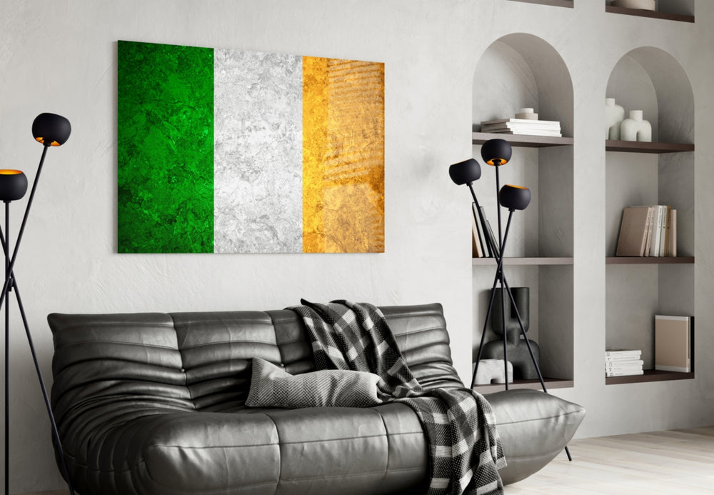 Flag of Ireland artwork styled in a study interior