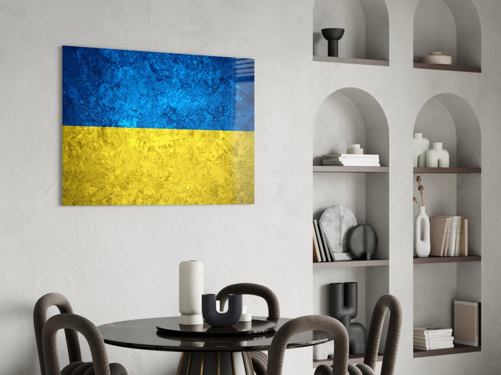 Patriotic glass print bringing Ukrainian edge to a hallway