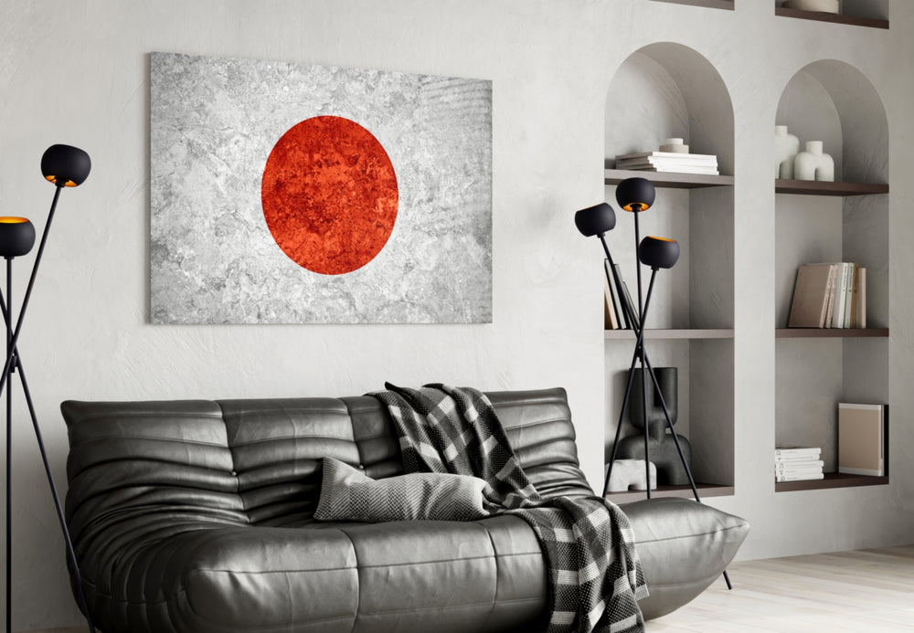 Flag of Japan artwork styled in a study interior