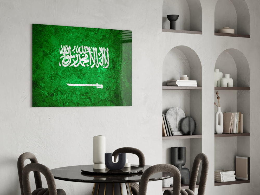 Patriotic glass print bringing Saudi edge to a hallway
