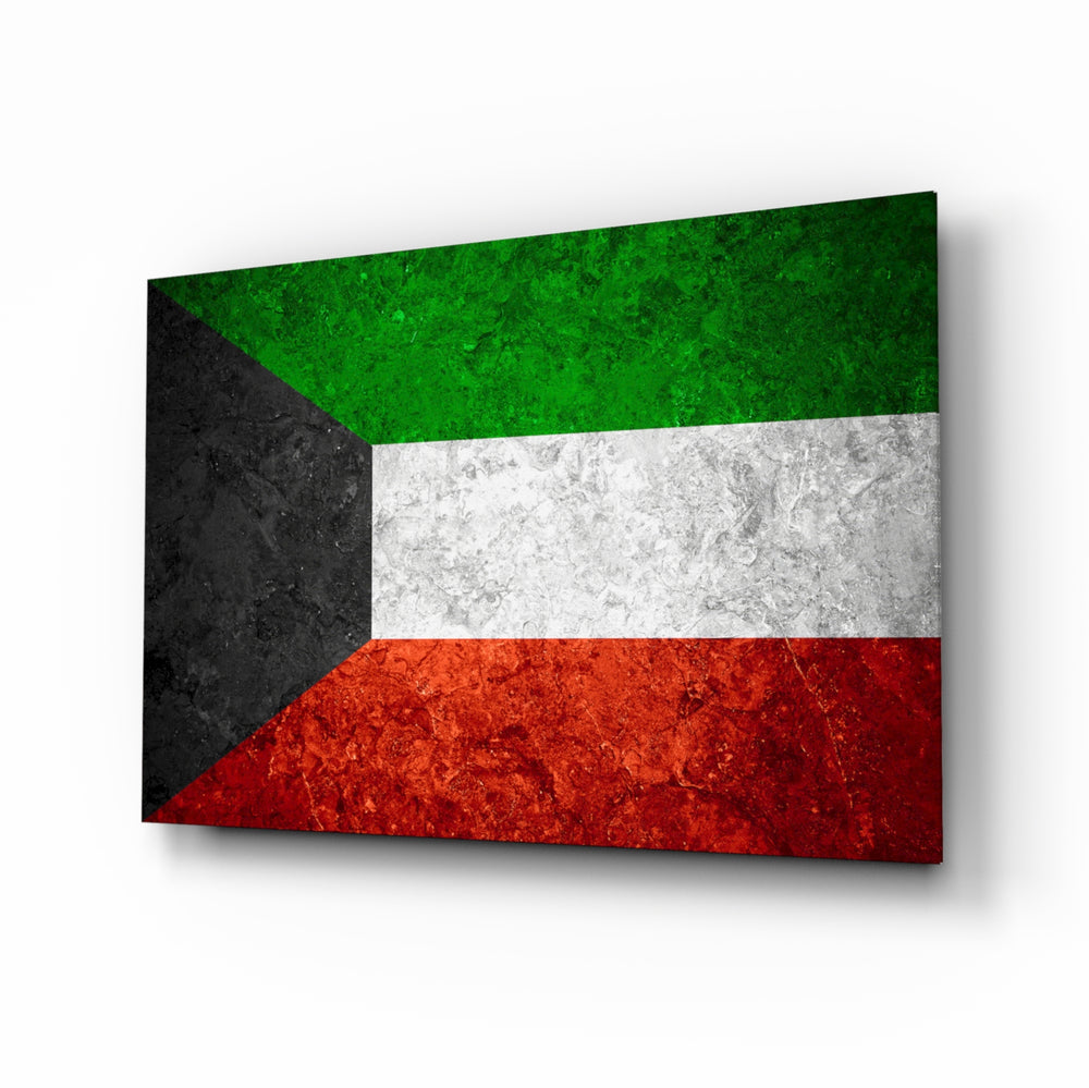 Flag of Kuwait glass wall art in a modern home office