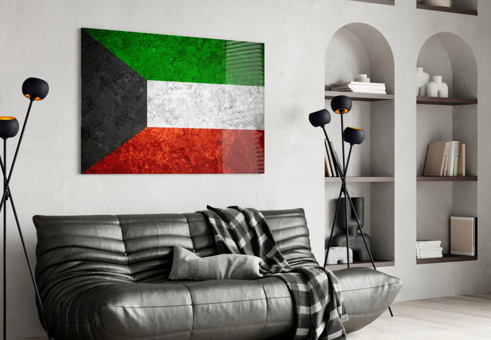 Flag of Kuwait artwork styled in a study interior