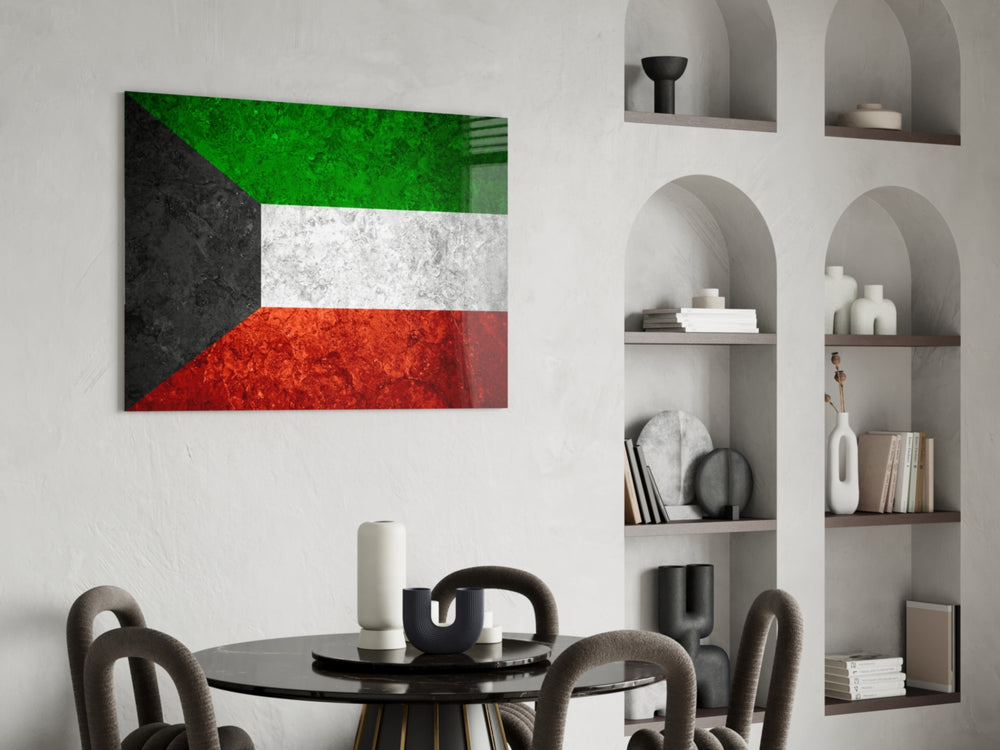 Patriotic glass print bringing Kuwaiti edge to a hallway